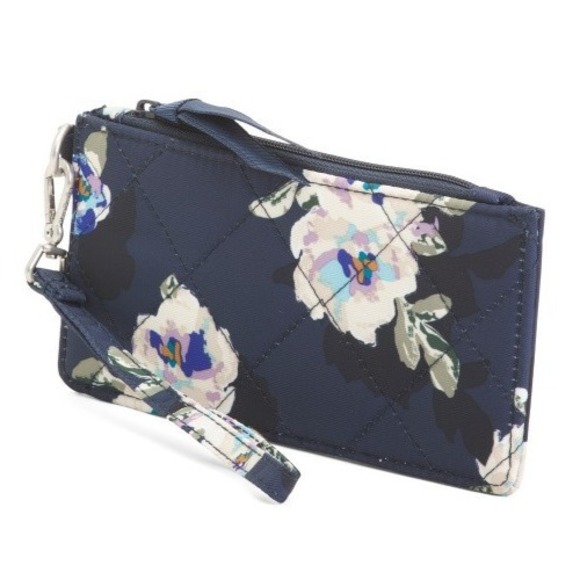 Vera Bradley Quilted Card Case Wristlet Wallet Navy Blue with ID Window - Picture 1 of 10